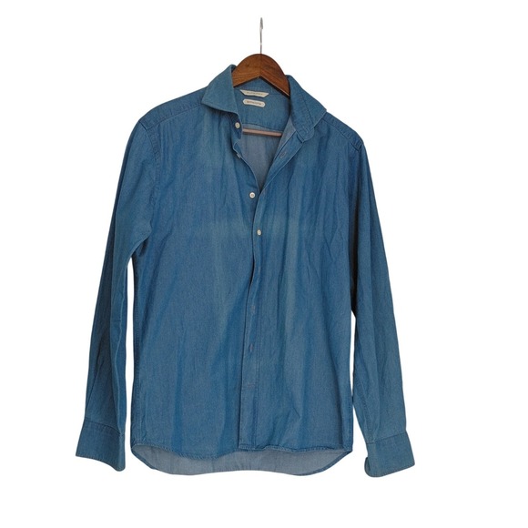 SUITSUPPLY Men's Blue Chambray Long Sleeve Button Shirt Egyptian Cotton Size 39